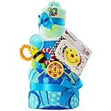 Sassy サッシー 出産祝い 3段 おむつケーキ 名入れ刺繍 歯固め ビタット Bitatto (ムーニーパンツタイプＭサイズ, ブルー)