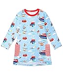 子供カジュアルドレス 女の子ナイトガウン 綿100％ ロングＴシャツ ワンピース 船のスタイル 長袖パジャマ 2-7歳用 (7歳(130cm))