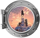 12" Port Scape Instant Space Ship Window View ROCKET SHIP TAKE-OFF #1 SILVER Porthole Wall Decal Sti