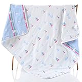 ベビーケット１００％綿 ベビー オーガニック コットン 通気 6重ガーゼケット パイン柄 ブルー