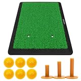 Golf Style ゴルフマット 練習 素振り スイング ショットマット アプローチ アイアン ドライバー 人工芝 ゴムマット PP芝 34×44cm ゴルフボール Pセット (イエロー)