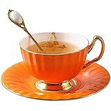 GYZLZZB コーヒーティーカップとソーサーセット磁器コンテンポラリーラテカップティーカップエレガントなパイナップルティーカップ非常に適したジュース水飲料息子の先生恋人に与える (色 : Orange)