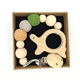 Kissteether 赤ちゃんのおしゃぶりを木製の動物のテーバー環境にやさしい歯がかぎ針編みビーズを噛む乳首クリップ型のラトルクリスマスギフト (木製の色 2)
