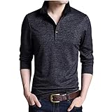 [COOFANDY] 長袖 ポロシャツメンズ 速乾ドライ 縦襟 ゴルフウェア カジュアル 柔らかい 黒い ルームウェア ビジネス