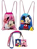 (4ct) Mickey & Minnie Mouse Drawstring Backpack - Lanyards with Detachable Coin Purse [並行輸入品]