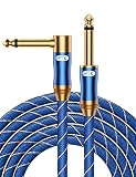 EMK ギター ケーブル 6.35mmギターシール 1.8M 1/4"標準プラグ オス-オス 【高耐久ナイロン&メタルコネクター】エレキギター/ベース/キーボード/アンプ/ドラム用-青 (1.8M, 青-S-L)