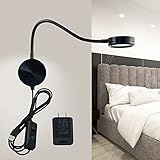 LED壁ランプWAYCOM 6 W Gooseneck Readingライト – USB夜間照明ランプスイッチ付き寝室/リビングルーム – イエロー/ホワイト色調節可能 ブラック WAYCOM08