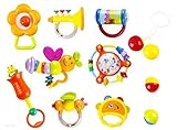 WolVol 10 Piece Baby Rattle Toy Gift Set with Mirror, Bells & Instruments [並行輸入品]