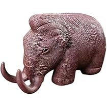 象牙風　マンモス・象　置物 ◇象牙風 象牙調 マンモス 天然素材 象 木製台座 置物◇(東洋