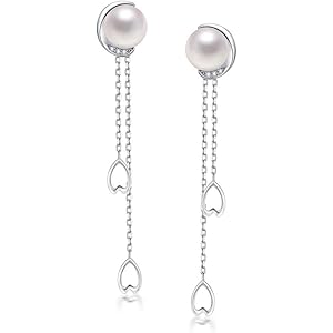 S.White パール ピアス レディース 人気 淡水真珠 チェーンピアス 揺れる 「櫻葉の愛」 金属アレルギー対応 シルバー925 ピアス 18金 プラチナ スタッドピアス 女性 アクセサリー (2wayタイプ)