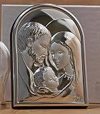 Argento Holy Familyシルバー宗教的アイコンon Wood – Made in Italy