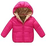 Smile キッズ 子供　ダウンジャケット ベビー 子供服 ダウンコート ダウン 棉服ジャケット 防寒 保温 アウターウエア 女の子 男の子　フード付き 秋冬　通園/通学　可愛い (80cm, ローズ