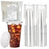 Desirable クリアプラスチックカップ BPAフリー 使い捨てカップ 冷たいドリンク/コーヒー/アイスティー/スムージー/タピオカドリンクに (500ml, 50個(蓋付き))