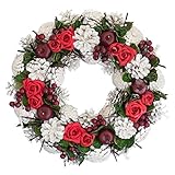 彩か SAIKA リース M 白 ホワイト インテリア 玄関飾り エレガンス CXO-113M White Pinecone & Red Flower Wreath M