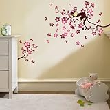 Walplus Sleeping Monkey and Peach Blossom Tree Wall Stickers