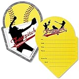 Grand Slam – Fastpitch Softball – Shaped fill-in Invitations – パーティーまたは誕生日ベビーシャワー招待カード封筒付き – 12のセット