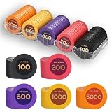 カジノチップ プラスチック ポーカーチップ セット 100枚入り 彫刻デザイン 直径43mm 厚さ3.3mm 重さ5g 12色面額付き 高級アクリル収納ケース付き テキサスホールデム・麻雀・ホームパーティー用 (200+500+1k+5k+10k【ケース付き】) (100+200+500+1k+5k【ケース付き】)