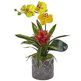 ほぼ天然シルクArrangement、ミニ胡蝶蘭ラン花柄イエロー