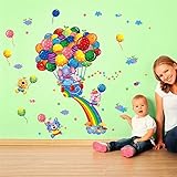 BIBITIME Blue Sky Clouds Bird Rainbow Balloon Stickers Elephant Wall Decal for Nursery Kids Rooms An
