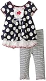 Bonnie Baby Baby Girls' Scuba Dot To Stripe Pant Legging Set Navy 24 Months [並行輸入品]