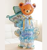 【出産祝い】名前プレート付☆豪華なおむつケーキ＜男の子＞バルーンとプリザーブドフラワーで豪華な可愛いギフト！