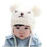 Amberetech ベビーニット帽 赤ちゃんかぎ針編み 子供 防風・防寒・保温 耳保護付き 可愛い鹿とベアスタイル　柔らかい手の感触 暖かい かわいい　ニット帽子 春 秋 冬 女の子 男の子 (ホワ