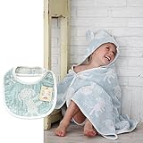 ギンガムマカロン ギフトセット1（ブルー） フード付きバスタオル+スタイ1枚 今治産 (0～3歳用) のし・包装・メッセージカード対応