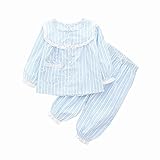 K+Mee 子供服 女の子 キッズ パジャマ 春秋冬 長袖 前開き ボタン レースパジャマ 花柄 ルームウェア ナイトウェア 部屋着 寝間着 オシャレ かわいい 上下セット 2点セット（ブルー 100