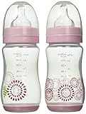 Nurtria 2 Piece Classic Wide Neck Bottle, Pink Starburst, 9 Ounce by Nurtria