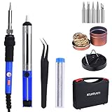 Kuman 8-in-1 電子はんだこて セット 半田こて 60W 110V 温度調節可能（200℃～450℃）5個交換コテ先端+128cmケーブル+オン/オフスイッチ付き 電子工作用 ダイヤル式 安