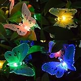 Ucharge S12 Fiber Optic Butterfly Shaped 12 LED Solar String Lights, Multi [並行輸入品]