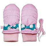 (wj1708)2017年 冬物 スノー手袋 防寒衣料 撥水加工 ミトングローブ 6..水玉リボン-ピンク◇3-4才