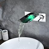 Sprinkle ®クローム仕上げ色変更LED Waterfall壁マウントバスルームシンク蛇口穴カバープレートとWidespreadシングルハンドル容器シンク洗面水フローPowered風呂浴槽シャワ