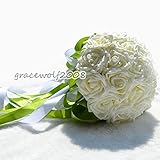 Generic Foam Rose Artificial Pearls Silk Flower Wedding Bride Bouquet Party Decor