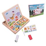 Wood Jigsaw Puzzle, Teenitor? Double Sided Magnetic Drawing Board Wooden Magnetic Pattern Blocks Set