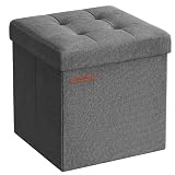 SONGMICS オットマン 収納 スツール 収納 ベンチ 収納ボックス 折りたたみ式 耐荷重130kg 収納 足置き 椅子 ボックス 持ち運びに便利 ふた付き 幅30×奥行き30×高さ30cm LSF028G02