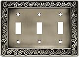 BRAINERD 64054 Paisley Triple Toggle Switch Wall Plate / Switch Plate / Cover, Brushed Satin Pewter 