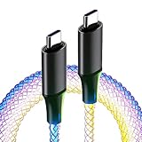 HUACIMU Type C [1m] RGB PowerLine Type-C & Type-Cケーブル ，充電+480Mbpsデータ伝送，ネオンブリージングライトデータケーブル、カーネオンブリージングライトデータケーブル(TYPE-C&TYPE-C))