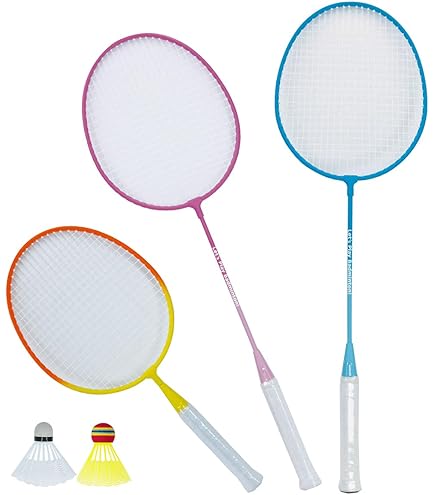 バドミントンラケット3つ Amazon | SPOSPO(スポスポ) ファミリーバトミントン3本セット 091