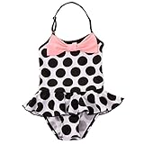 【GLASS FROG】キッズ ベビー 水着 大きいドット＆リボンが可愛い ワンピース水着 女の子（L 身長100-110cm）