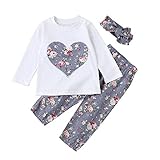 Tovadoo 子供服 ベビー服 女の子 トップス+ズボン+ヘアバンド 秋冬 長袖 小花柄 ハート柄 キュート おしゃれ ファッション 保育園 旅行 プレゼント