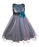 Kids Dream Big Girls ' " Rainbow Sparkle "ドレス – ティール/ブラック、7 – 8