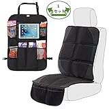 Normei シートバックポケット キックガード 車用収納ポケット 車用座席収納 バッグシート 車保護シート チャイルドシートマット 後部座席用 多機能 大容量 IPad収納 防水防汚 カー用品収納シ