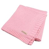 ソフト新生児ベビー毛布幼児コットンニットかぎ針編みブランケットおくるみwrapstretch ピンク FC 605