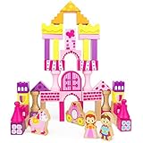 Fairy Tale Kingdom Wooden Building Blocks 50-piece Princess & Prince Play Toy Set in Storage Drum by