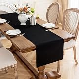 AooHome テーブルランナー ブラック 30x140cm リネン風デザイン 無地 和風 洋風 北欧 クロス テーブルクロス テーブルセンター ブリッジランナー 洗えるポリエステル製・撥水｜防傷加工 黒