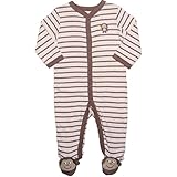 カーターズ（Carter's)【茶ボーダーモンキーCO】男の子用茶ボーダーバナナモンキー刺繍入り足つきカバーオール newborn nb 50cm 新生児用 出産祝いギフト,さる柄綿パジャマ,ブラウン