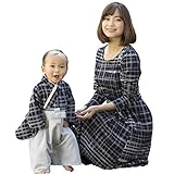 Sweet Mommy 親子リンク 日本製 マタニティワンピ 袴ロンパース 2点セット [ママ・L]ネイビー [ベビー・50-70]ネイビーチェック