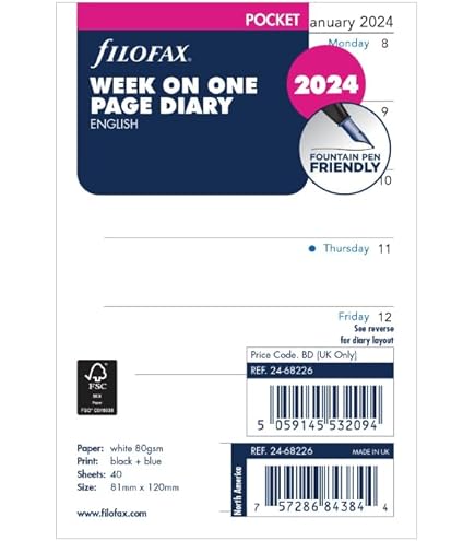 thumbnail interactive-video image 1 of Filofax Calendar Diary Refill, A5 Size, Week-to-View With Appointments, Minimal Diary Pack, Vertical, White Paper, Multilingual: Five Languages, 2025 (C68593-25 1 of 9