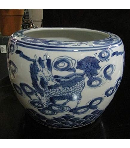 Amazon.co.jp: 金魚鉢 陶器 おしゃれ[染付 赤絵 金魚柄 アジアン